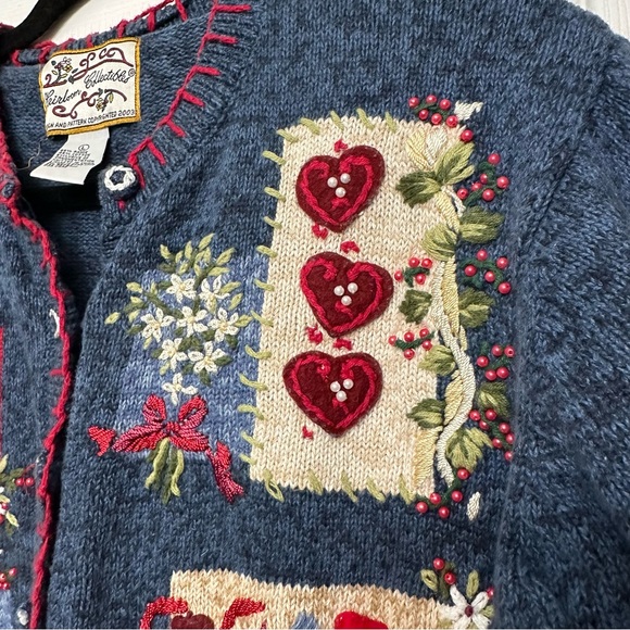 VTG Heirloom Collectables Red and Blue Sweater Valentines Women’s Sweater Size L - Picture 6 of 11